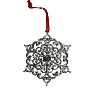 Lenox Sparkle & Scroll Clear Gems Snowflake Silver plate Christmas Ornament 8931